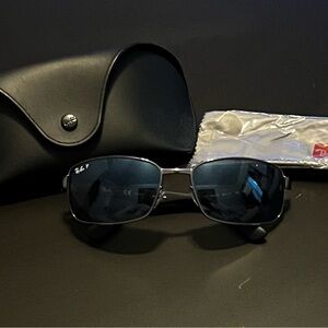 Ray-Ban Gunmetal and Blue Gray Aviator Sunglasses